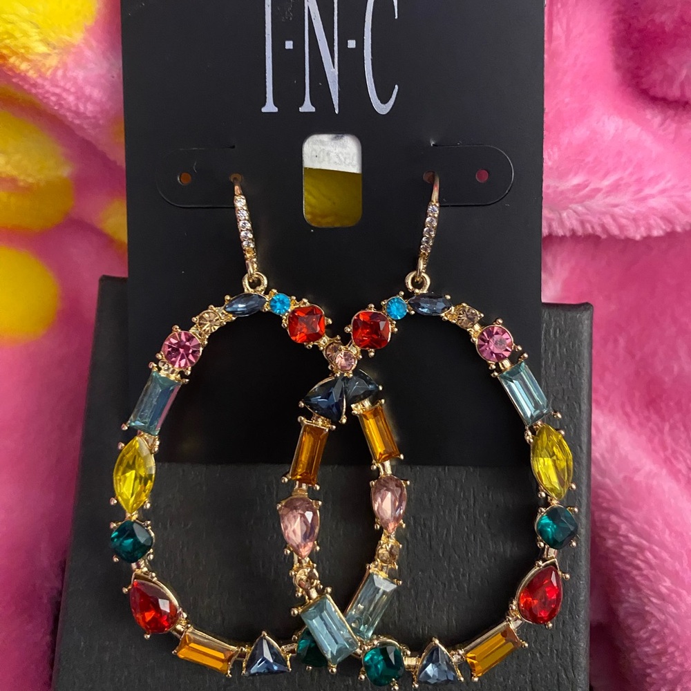 Macy's Red and Pink Crystal Hoop Earrings